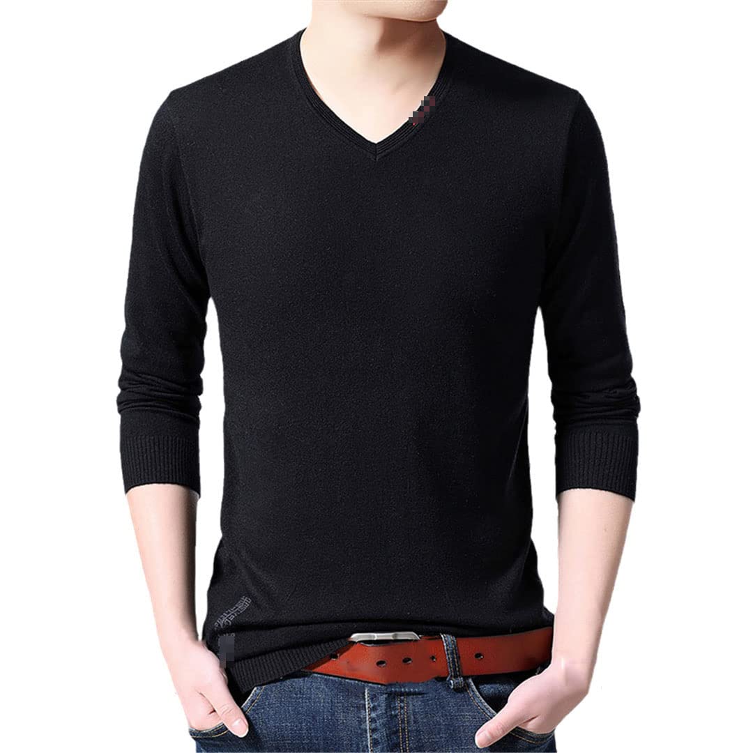 Vogrtcc Jersey de punto de moda para hombre con cuello en V suéter coreano otoño invierno casual Jumper, Negro, XXL
