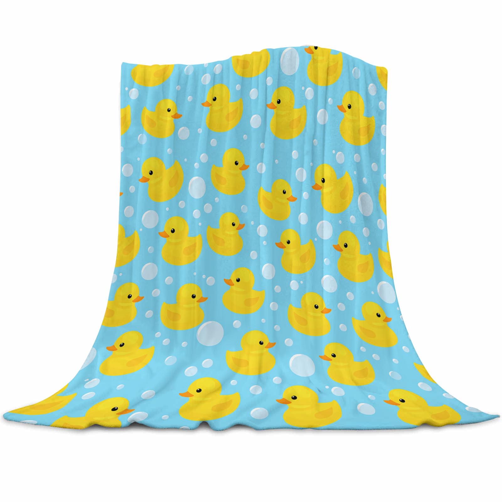 Qucarder Duck Throw Blanket Cartoon Yellow Rubber Duck Bubble Print Pattern Throw Blankets Lightweight Cozy Flannel Blanket for Living Rooms Bedroom Couch Sofa Home Decor 100x130cm