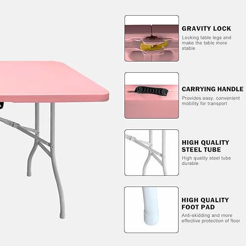 Miniatura 75 de Mesa plegable de plástico portátil de 4 pies/6 pies/8 pies, mesa de comedor de picnic blanca y negra, plegable por la mitad para campamento, fiesta