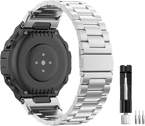 Miniatura 1 de E ECSEM Correa de repuesto para reloj Amazfit T-Rex Pro, correa de repuesto de metal inoxidable sólido compatible con Amazfit T-Rex A1918
