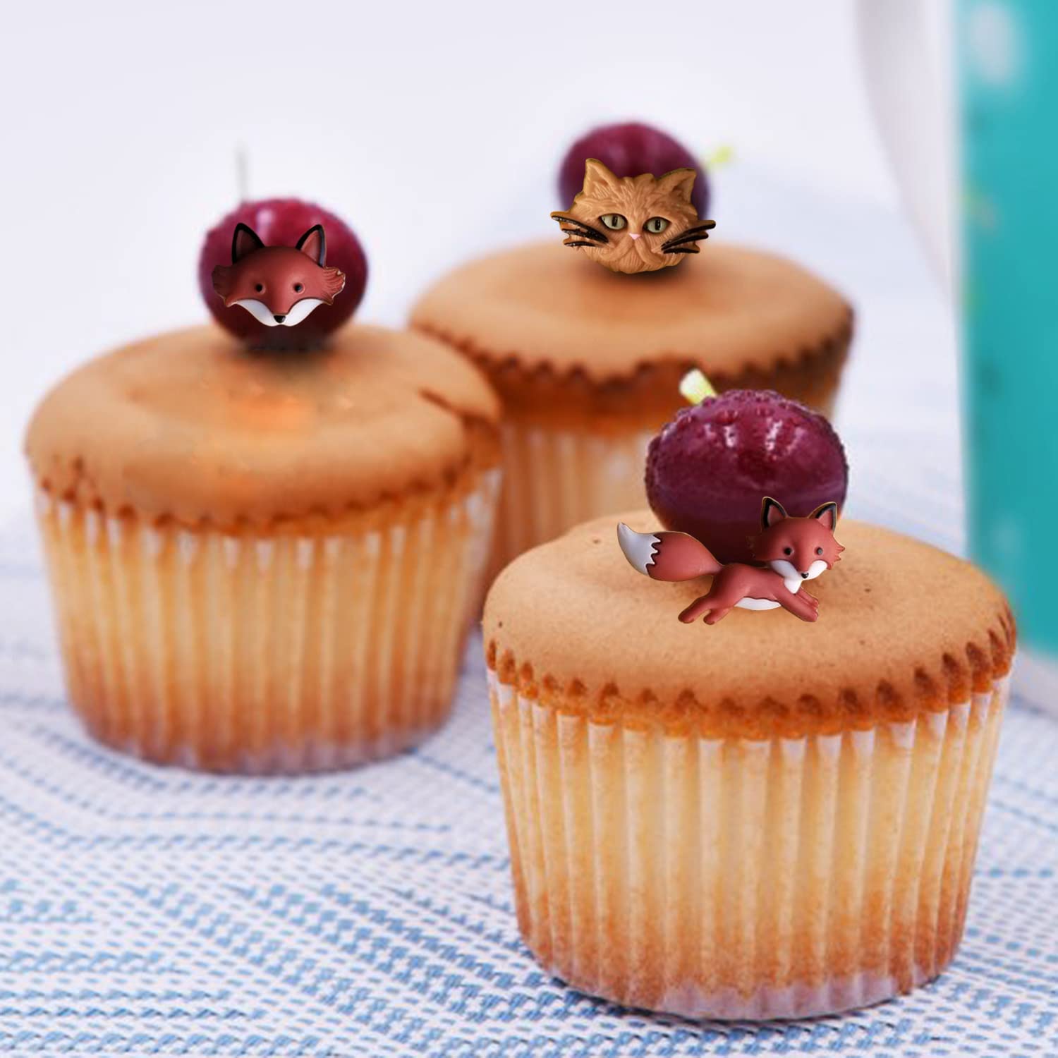 Mujiang Juego de 4 moldes de silicona para fondant con diseño de cabeza de gato, zorro, unicornio, oso, para fondant, pasta de goma, caramelo, chocolate, decoración de tartas