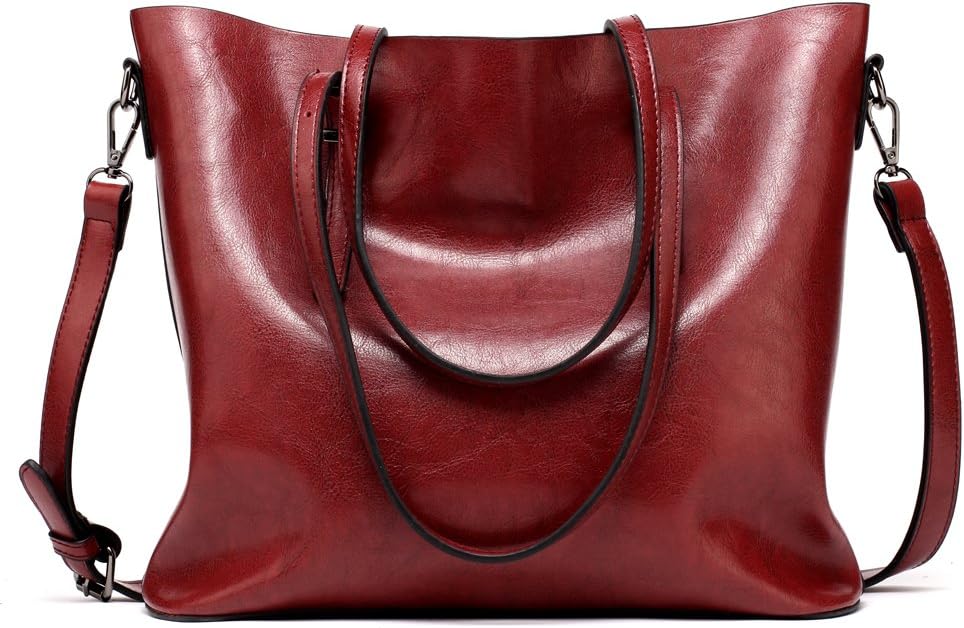 FNTSIC Women's PU Leather Handbags Elegant Ladies Shoulder Bags Classic Tote Bags Top-Handle Bags Large Capacity Shopping Bags Cross-Body Bags (Wine red)