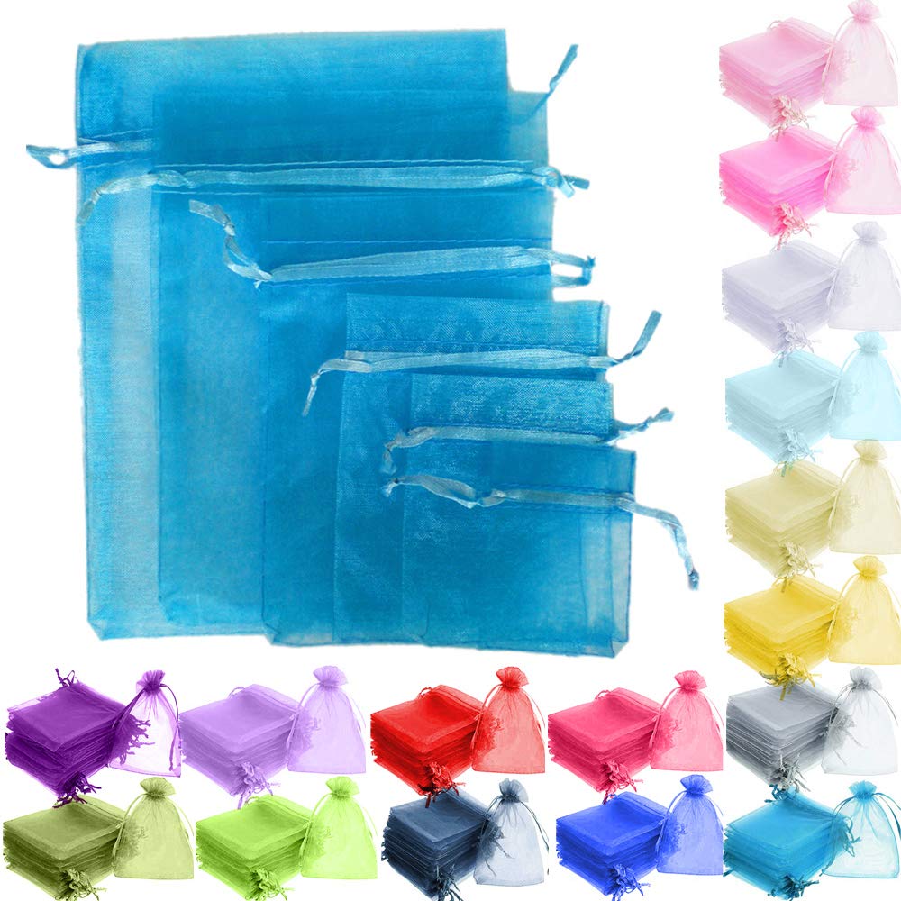 Time To Sparkle Aqua 200Pcs Organza Gift Bags Wedding Party Favour Jewellery Packing Pouches (, 9X12cm)