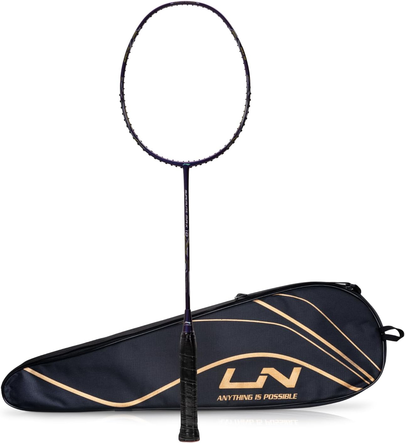 G-Force Superlite Max 10 Carbon Fibre Badminton Racket with Free Full Cover(80 Grams, 28 Lbs) (Midnight Blue/Silver/Lime)