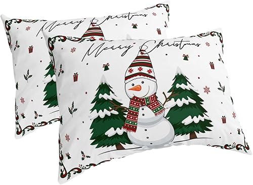 Miniatura 1 de Fundas de almohada de tamaño estándar de muñeco de nieve, 2 paquetes de fundas de almohada suaves para sofá, funda de cojín lumbar de cuerpo largo