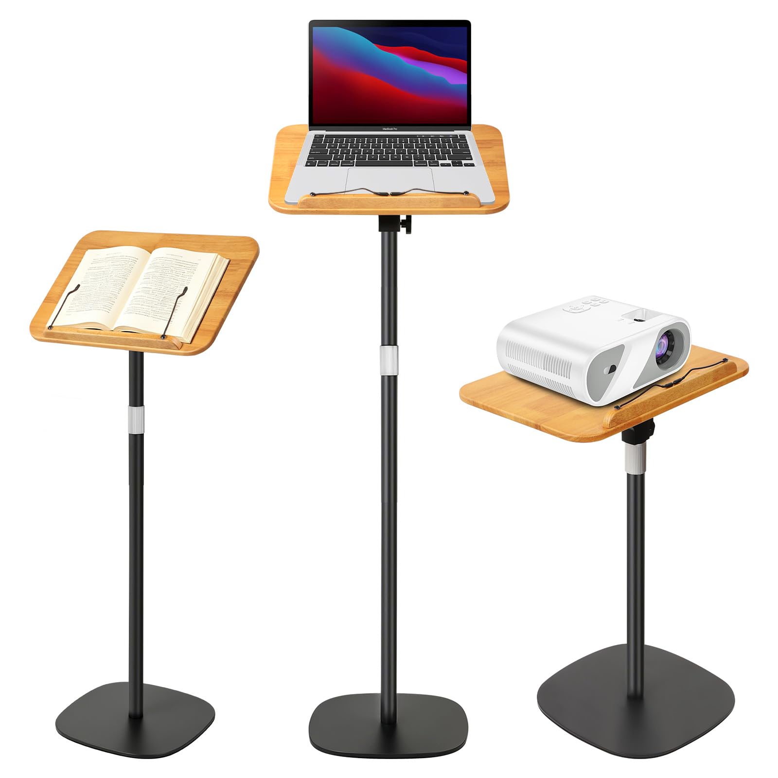Buchständer Buchhalter Leseständer Notenständer Holz 180°-Neigung | 3 in 1 50-130 cm Höhenverstellbarer mit Elastische Seitenclips für Musiknoten Rezepte Tablet Laptop
