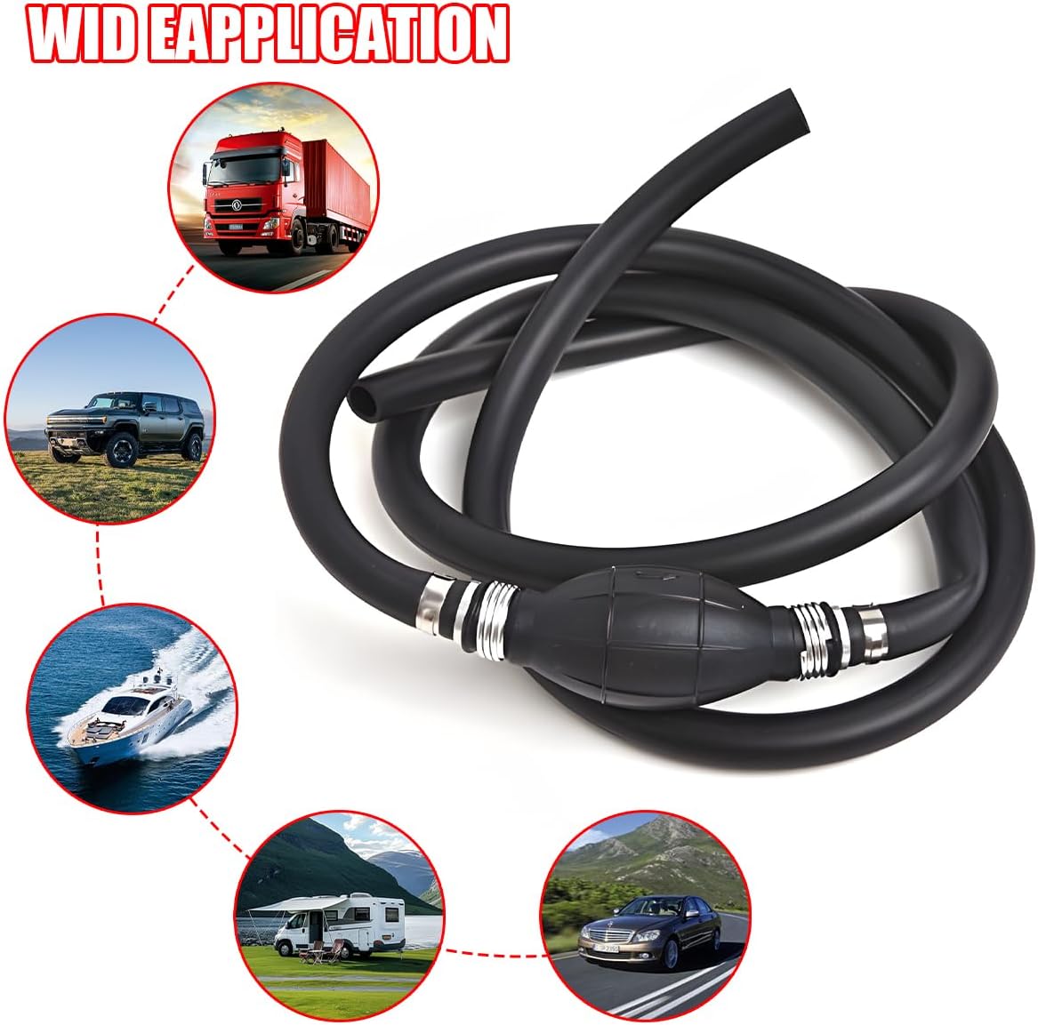 Car Fuel Line Assembly, 5/16" 8mm 3FT Vehicle Fuel Hose with Hand Primer Pump Bulb, Nylon Braided Automotive Hose Accessories, Universal for SUV Truck Outboard Motor