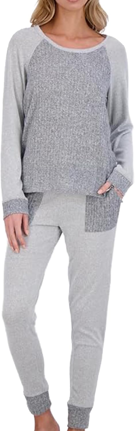 Lucky Brand Women's Pajama Set - 2 Piece Ribbed Hacci Long Sleeve and Joggers Sleepwear