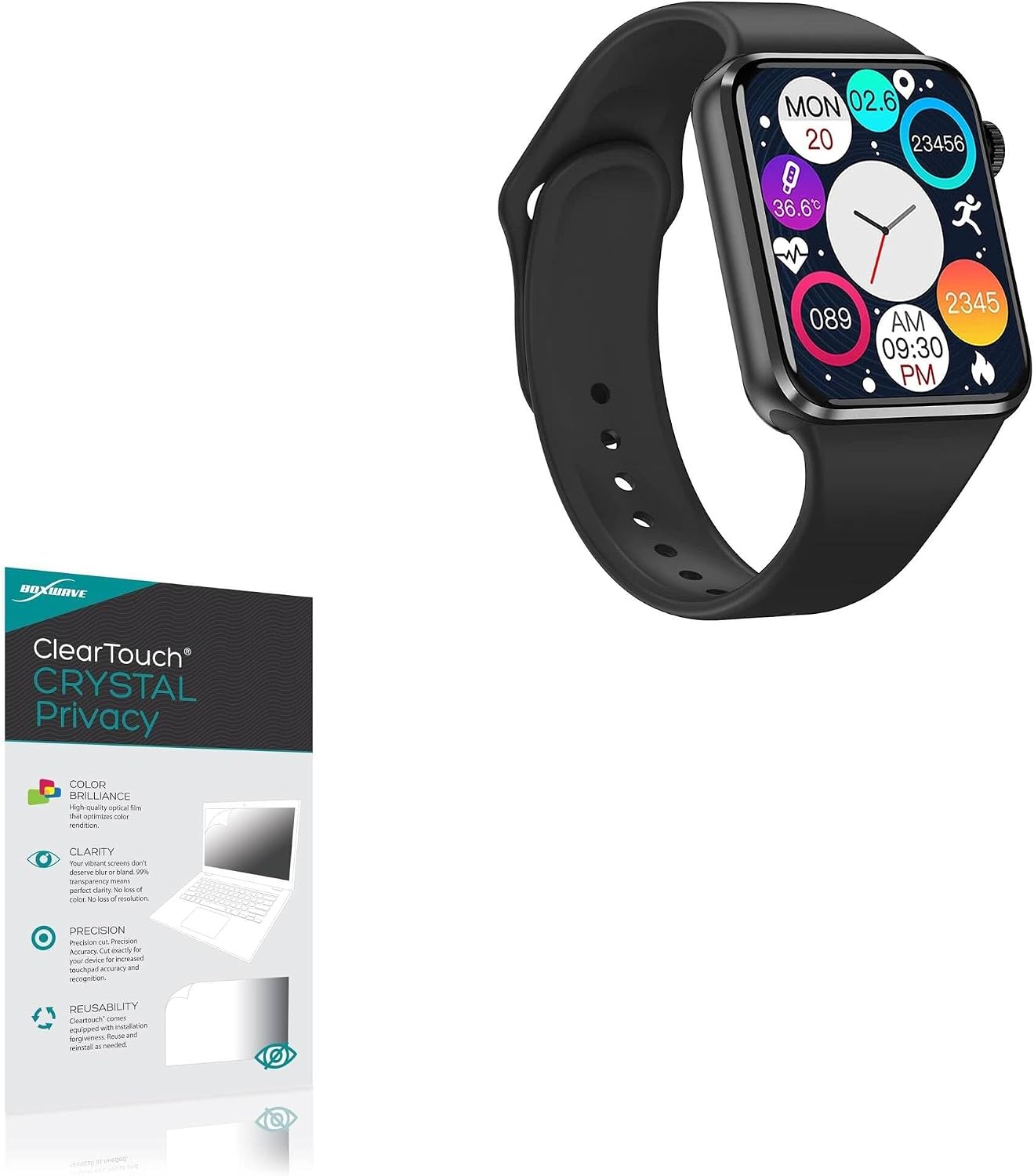 BoxWave Screen Protector Compatible with Aeifond Smart Watch (1.75 in) - ClearTouch Crystal Privacy (2-Pack), Privacy Screen Protector Flexible Film Clear