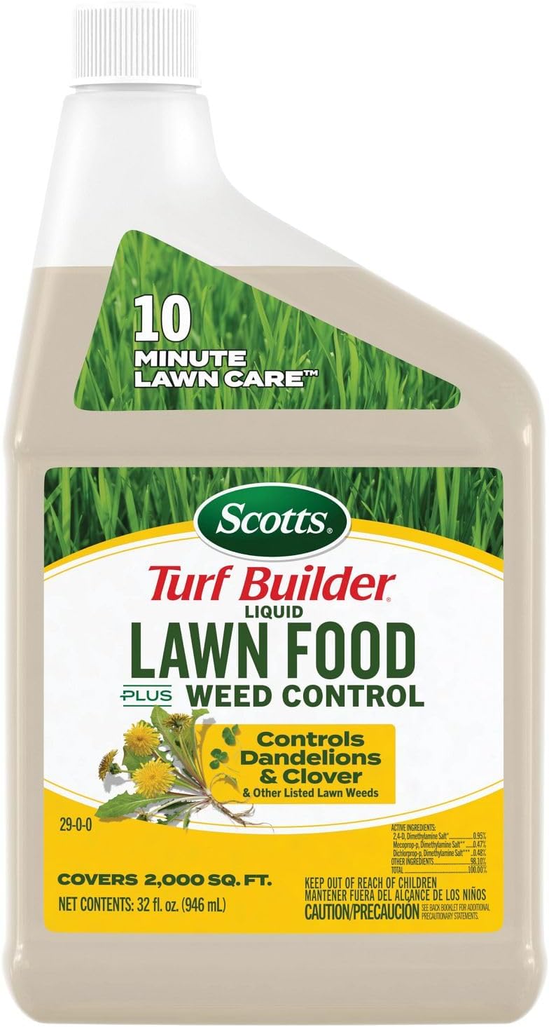 Turf Builder Liquid Lawn Food Plus Weed Control Refill - Weed and Feed Lawn Spray, Controls Dandelions, Clover, and Other Listed Weeds, 32 fl. oz.