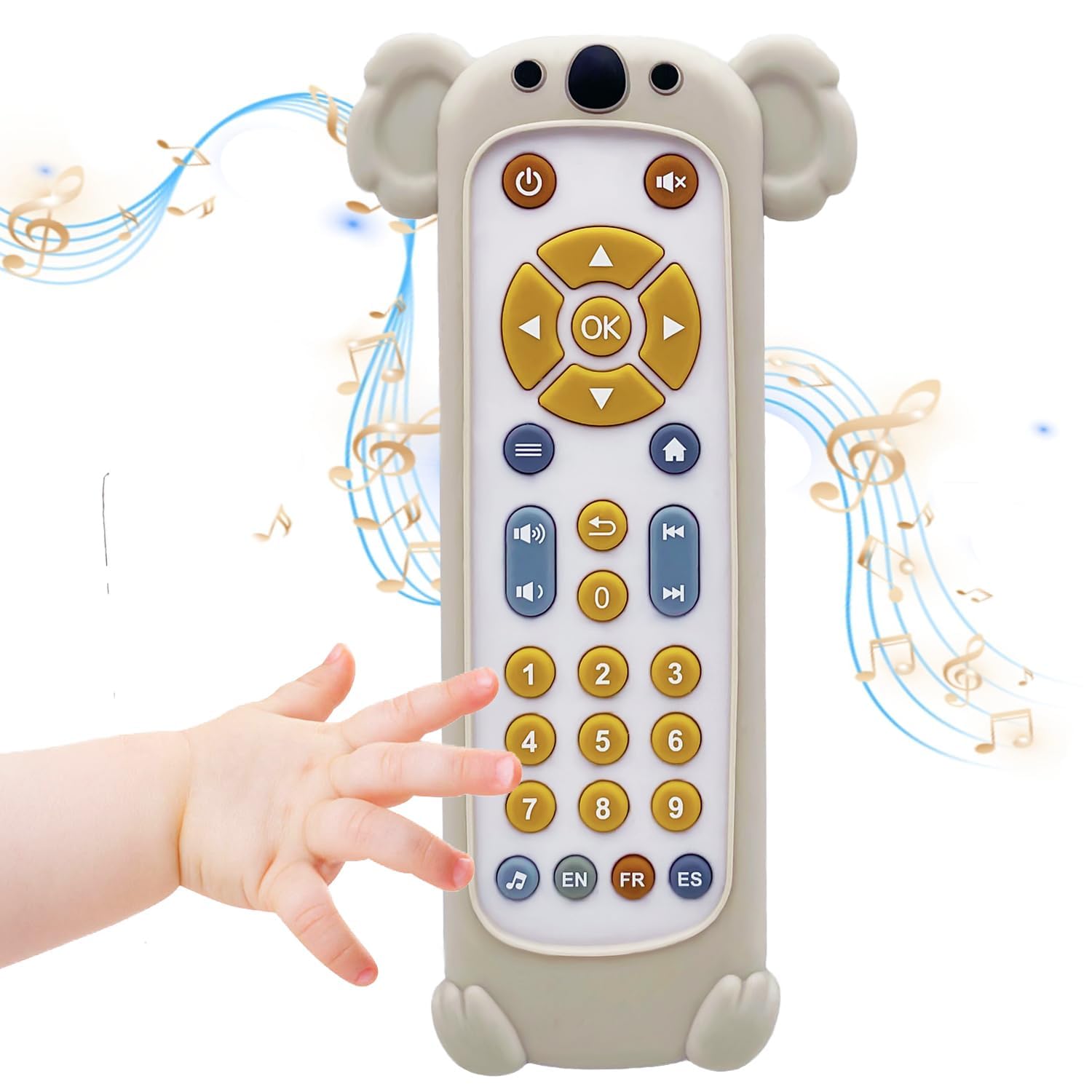 Bambebe Baby TV Telecomando con Luce e Suono, Giochi Musicali per Bambini 6-18 Mesi con Inglese/Francese/Spagnolo, Giocattoli Sonori Sensoriali Regali per Prima Educativi per 6 Mesi + (Koala)