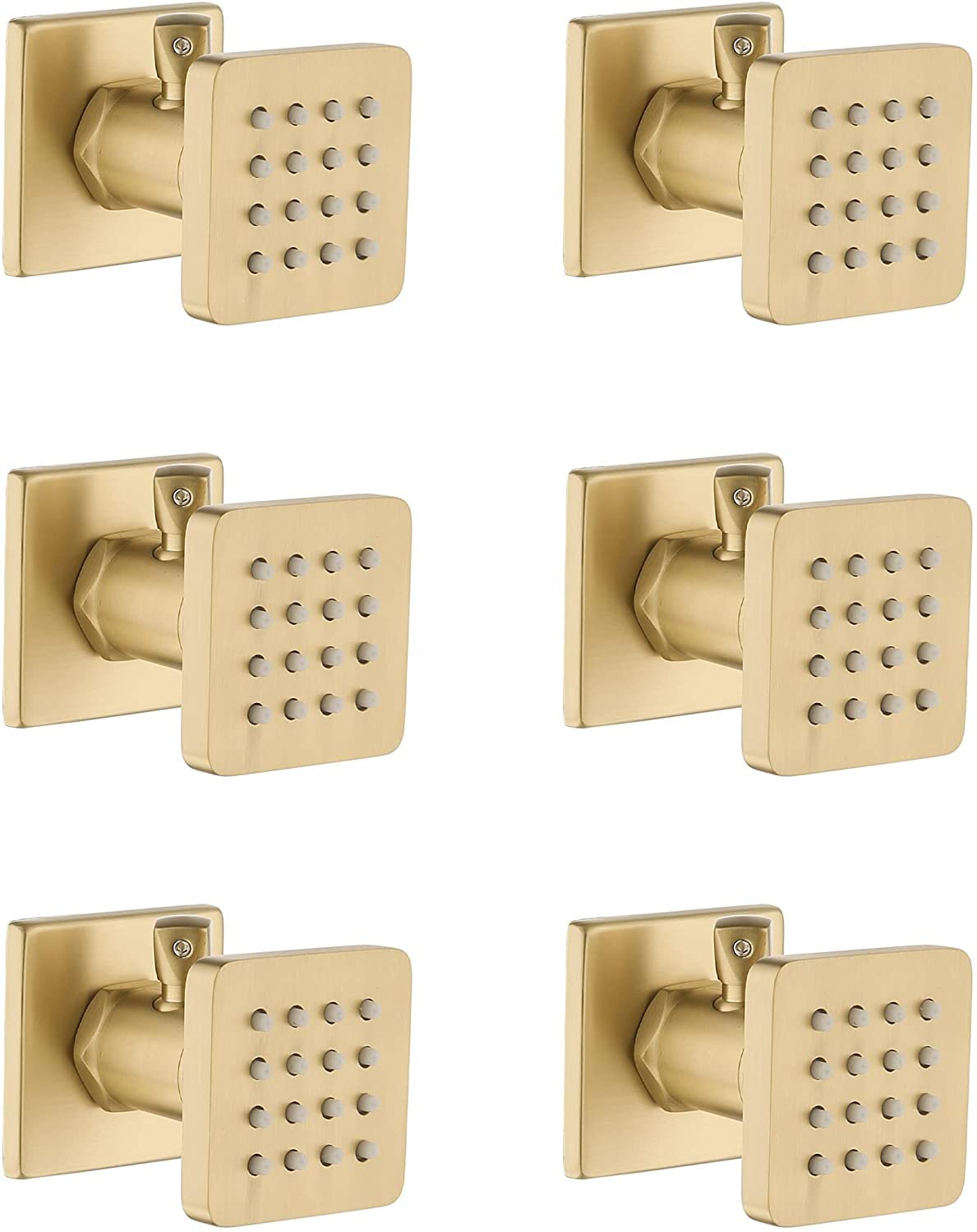 Delnet Adjustable Shower Body Jet Brushed Gold 6PCS Solid Brass Square Showerhead Body Spray Massage Nozzle Wall Jets — image 1