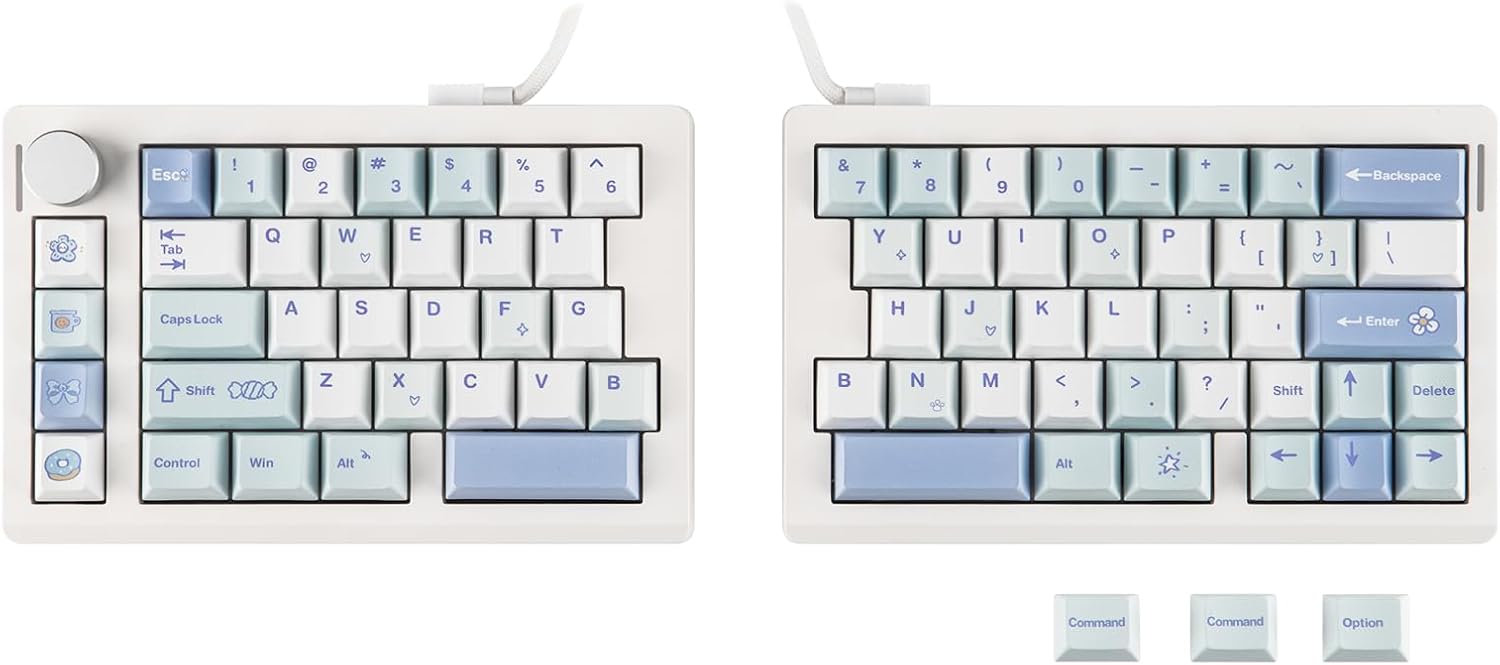 EPOMAKER Split70 Wireless Ergonomic Keyboard with QMK/VIA and Knob, Mechanical Gaming Keyboard with RGB, Hot-Swap, Creamy Linear Switch, PBT Keycap, Mac Modifier, Gasket, 70% Split Layout (White)