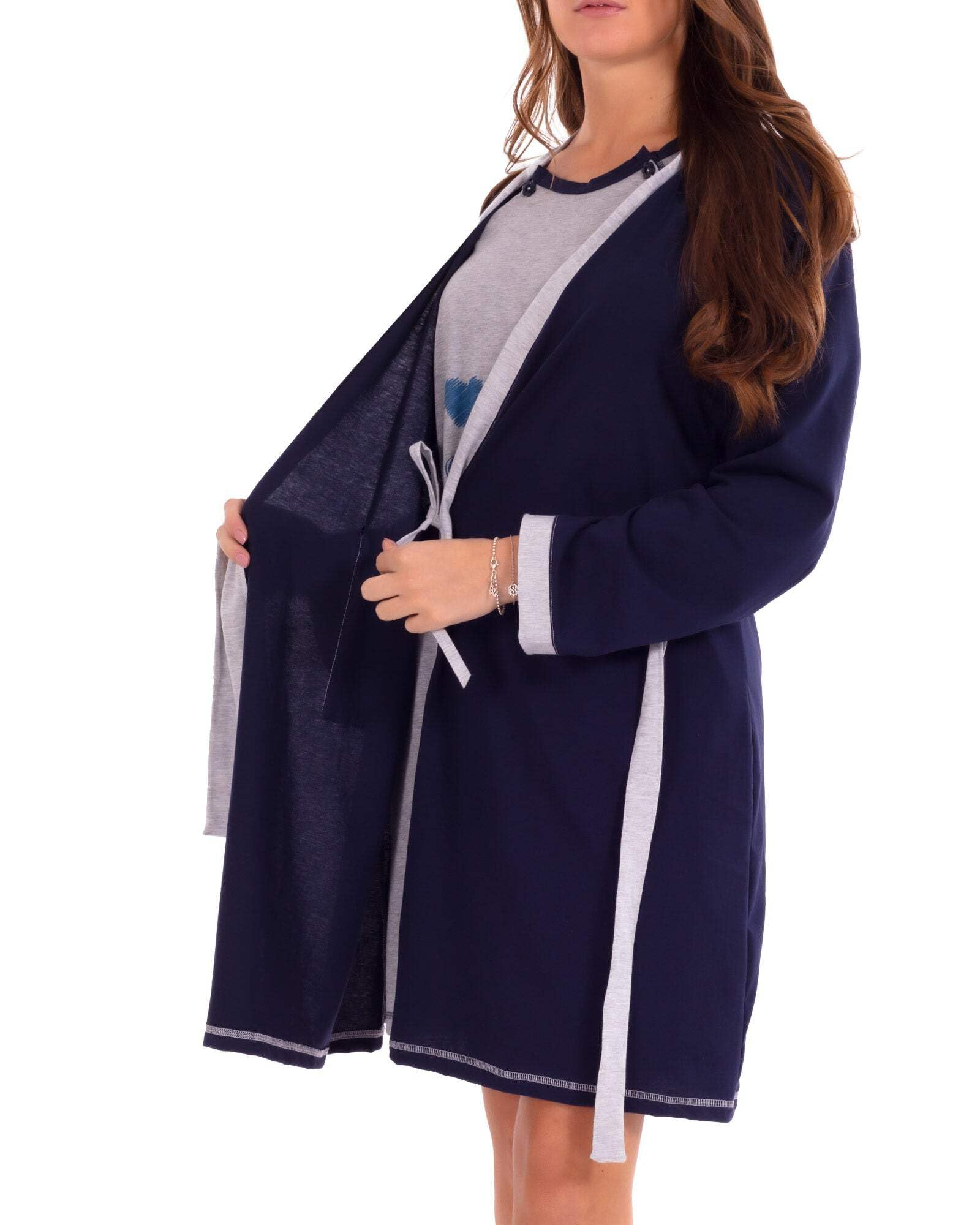 MYSANITY Vestaglia Premaman in Cotone con Doppia Cintura Regolabile, Vestaglia Donna Manica Lunga per Gravidanza e Post Parto