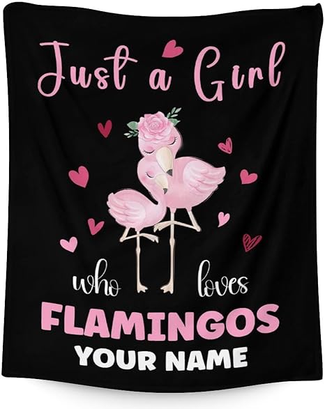Personalized Flamingo Blanket Gifts with Name - 60x80 Inches Cute Throw for Women & Girls - Black Soft Fuzzy Blankets for Bed, Couch & Living Room