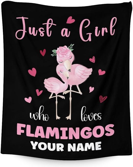 Personalized Flamingo Blanket Gifts with Name - 60x80 Inches Cute Throw for Women & Girls - Black Soft Fuzzy Blankets for Bed, Couch & Living Room