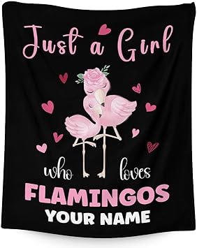 Personalized Flamingo Blanket Gifts with Name - 60x80 Inches Cute Throw for Women & Girls - Black Soft Fuzzy Blankets for Bed, Couch & Living Room