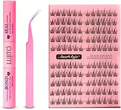 Kit Completo de Cílios Tufinhos Magnéticos Rosa Amor & Anjo com Cola, Pinça e Selador (06)