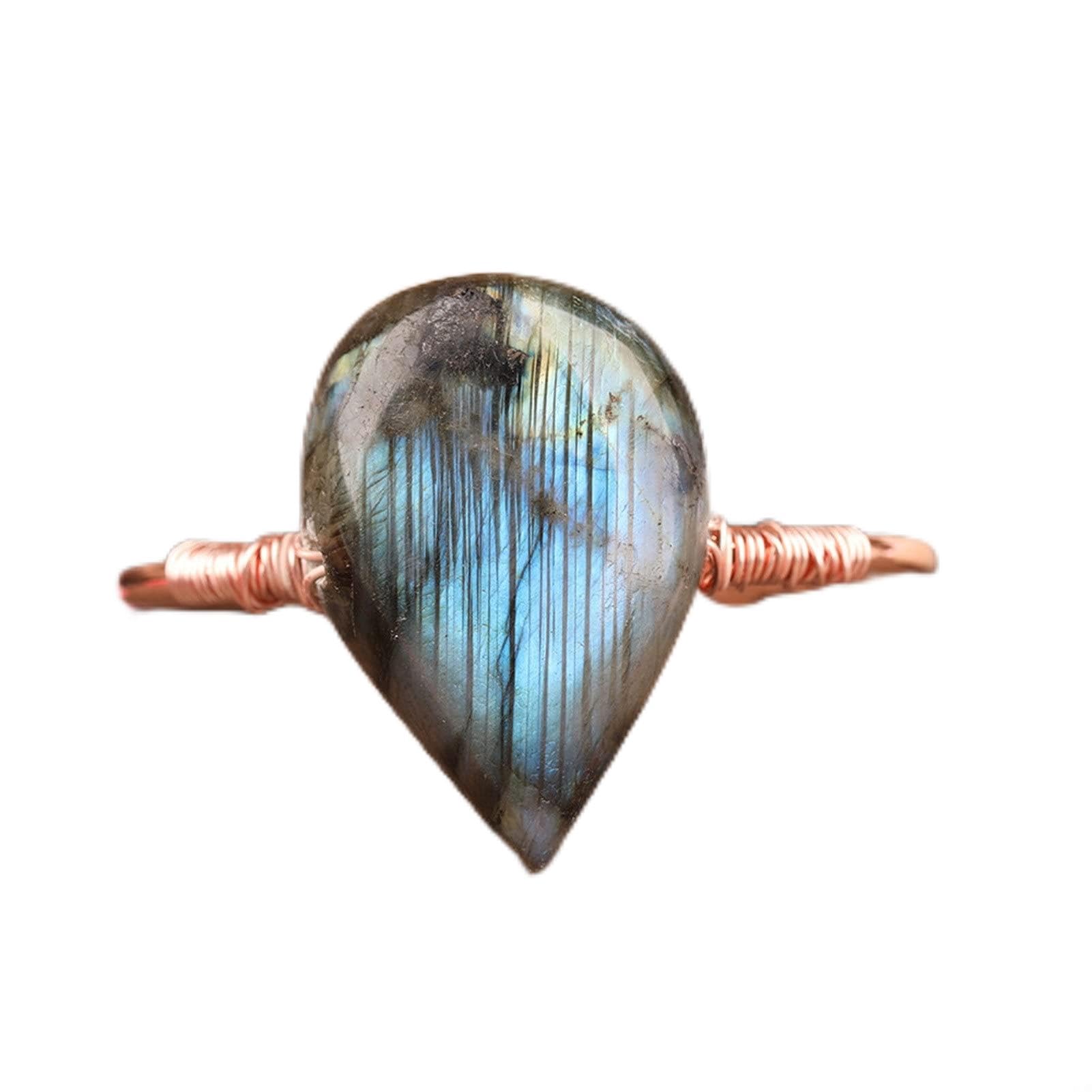 CrEev Pietre naturali naturali di labradorite, perline a goccia, bracciali aperti, perline di pietra a goccia, perline, gioielli in oro, braccialetto di perline (colore del metallo: argentato)
