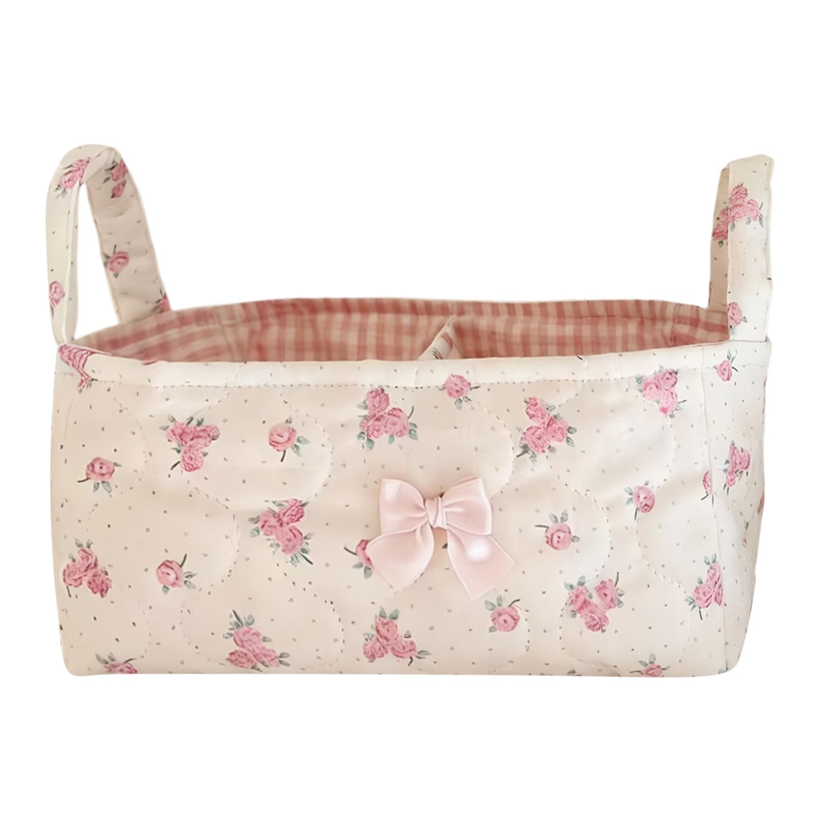 Cute Bedside Caddy Floral Bow Multifunctional Desk Container Organizer with Partition for Home Travel Countertop Dresser Little Items