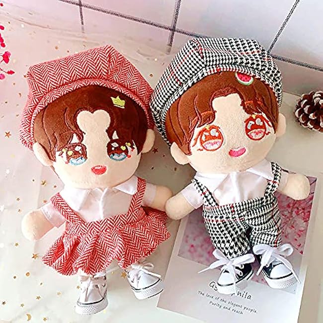niannyyhouse Doll Dressup 7.8in/20cm Plush Doll College Style Houndstooth Clothes for Girls (Red)