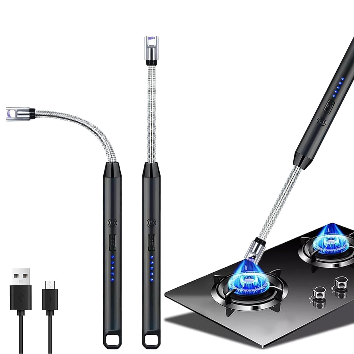 Electric Plasma Candle Lighter Windproof USB Rechargeable Black | Zinc Alloy Core, Modern Style, USB Rechargeable, Windproof, Plasma Arc-image-47