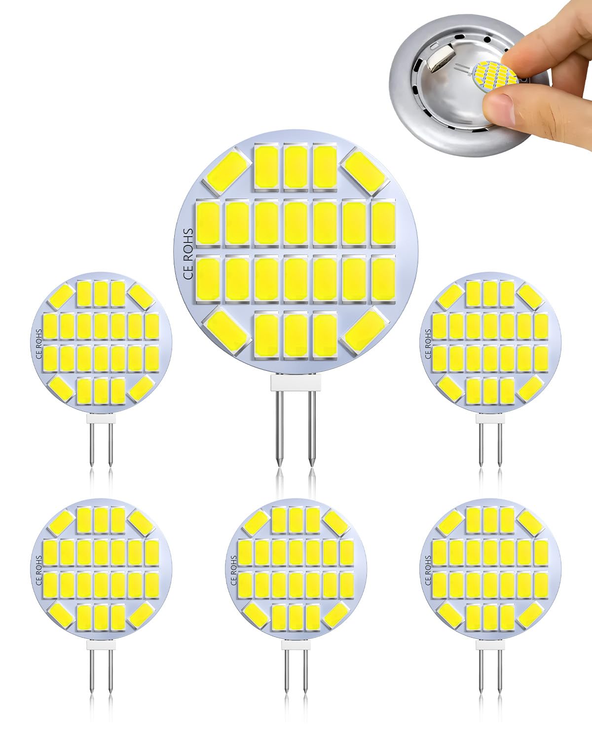 CucuGo G4 LED Leuchtmittel 3W, AC/DC 12V-24V G4 Glühbirne, 400LM Kaltweiß 6500K, Entspricht 30W Halogen, nicht Dimmbare G4 Bi-Pin-Lampen für Schränke, Kronleuchter, Wohnmobil, 360 Grad-Strahl, 6 Stück