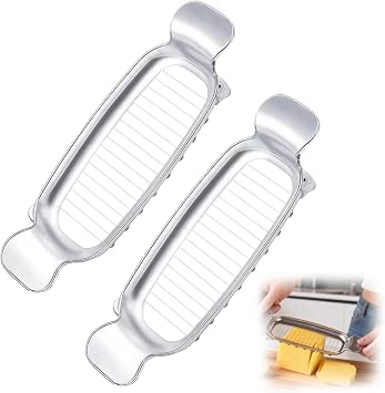 Butter Slicer Cutter & Cheese CutterMulti-Use Kitchen Tool for Evenly Slicing Butter Blocks, Cheeses, Eggs & Soft FruitsNon-Stick,Compact & Portable for Home, BBQ, Camping2 PACK