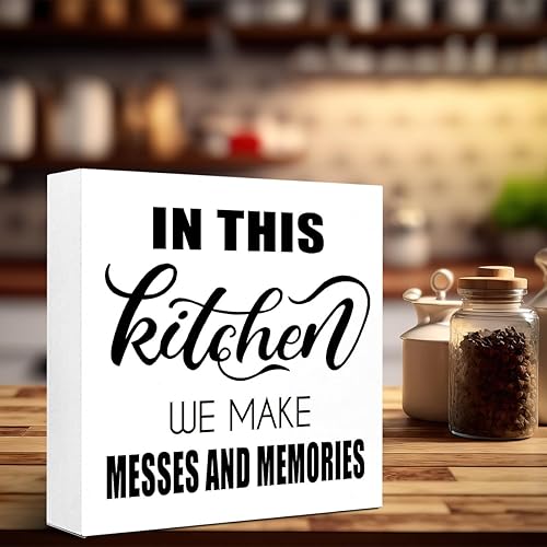 Miniatura 5 de Letrero rústico de cocina, con texto en inglés "In this Kitchen We Make Messes and Memories", letreros de madera para cocina de granja, decoración