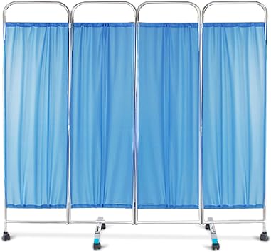 Foldable Medical Privacy Screen, 4 Panel Room Divider, Suitable for Clinic Ward Examination Hospital Nursing Home, 6ft High Foldable Room Divider Temporary Fence