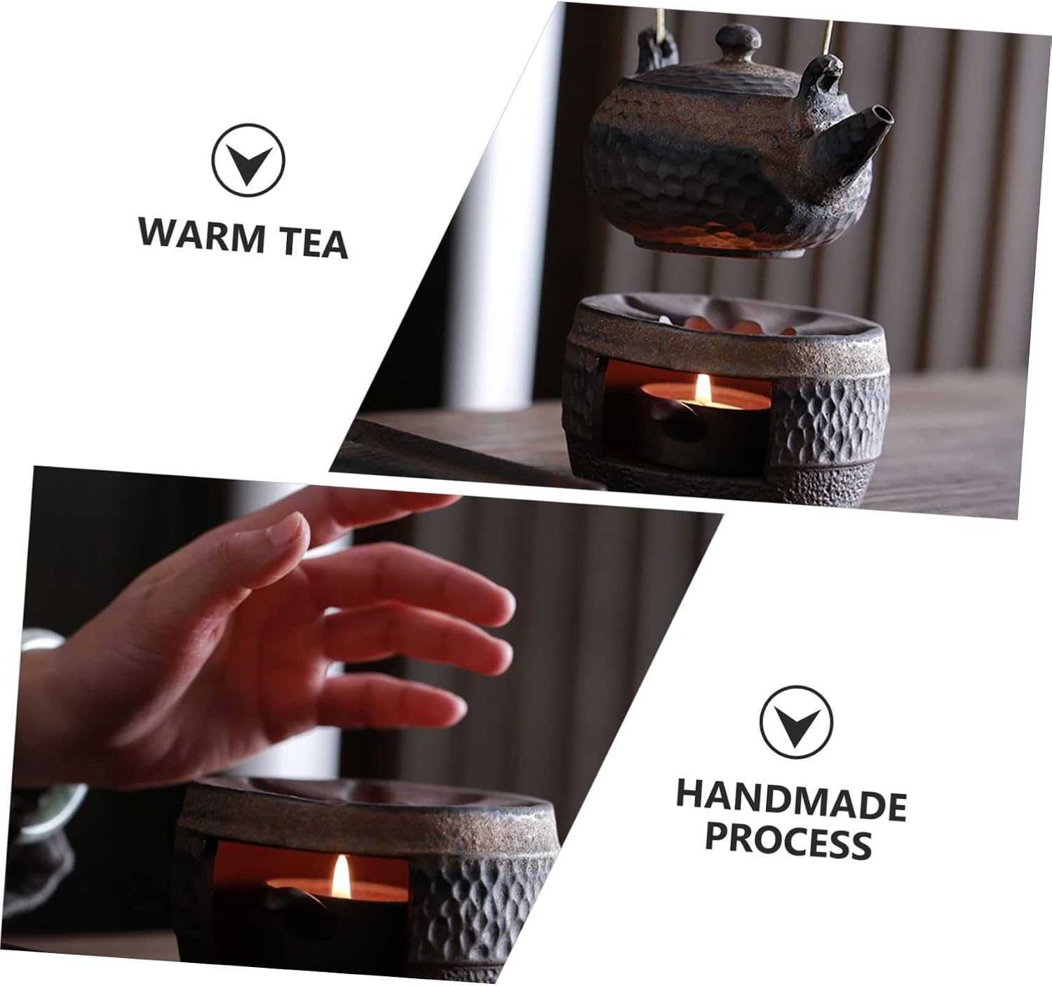 VICASKY Ceramic Tea Warmer Retro Handmade Teapot Warmer with Candle Holder Stone Mill Design for Heating Tea Aroma