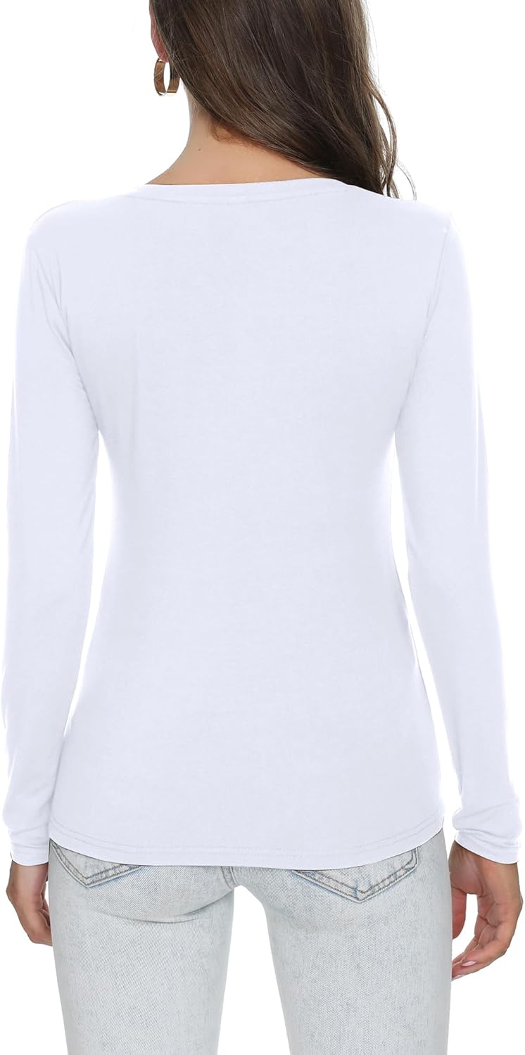RightPerson Women's Long Sleeve V Neck/Crewneck T-Shirt Basic Solid Slim Cotton Tops - Image 4