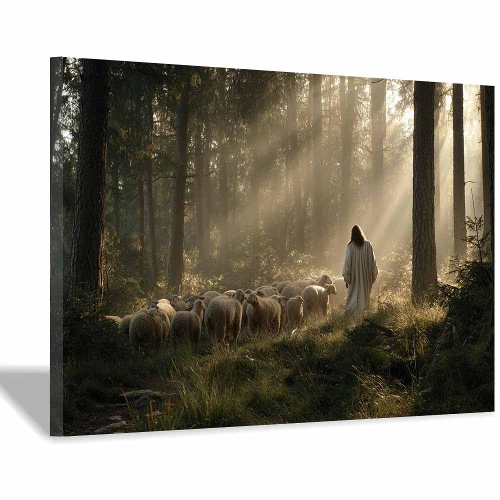 ZAMAEIU Jesus Picture Poster Leading thes lamb in procession Christ Canvas Painting Wall Art Print,for Living Room,bedroom Apartment office corridor Decor(green0)-30x50cm Framed