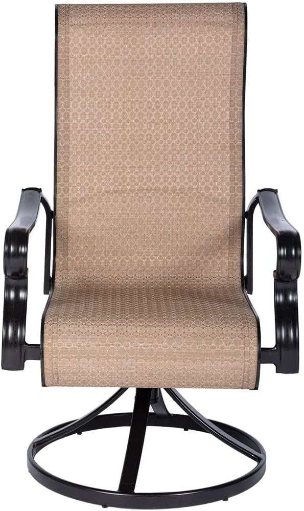 Hanover Sling Brigantine 9-Piece Patio Dining Set with 40" x 76" Expandable Cast-Top Outdoor Table and 8 Swivel Rocker Chairs | BRIGDN9PCSW8-EX, SLI, Tan : Patio, Lawn & Garden