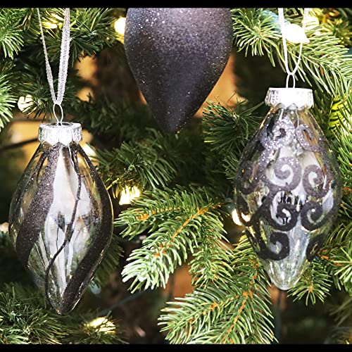 Sleetly Christmas Ball Tear Drop Finial Pendant Ornaments 2023 For Rustic Vintage Farmhouse Tree Halloween Decorations, 4 Inch Big Large Shatterproof, Black #TOP4