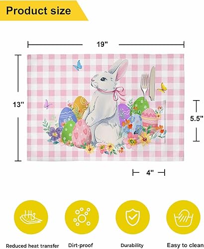 Miniatura 4 de Juego de 6 manteles individuales de mesa a cuadros rosados para mesa de comedor, manteles individuales de algodón y lino con bolsillo, arpillera