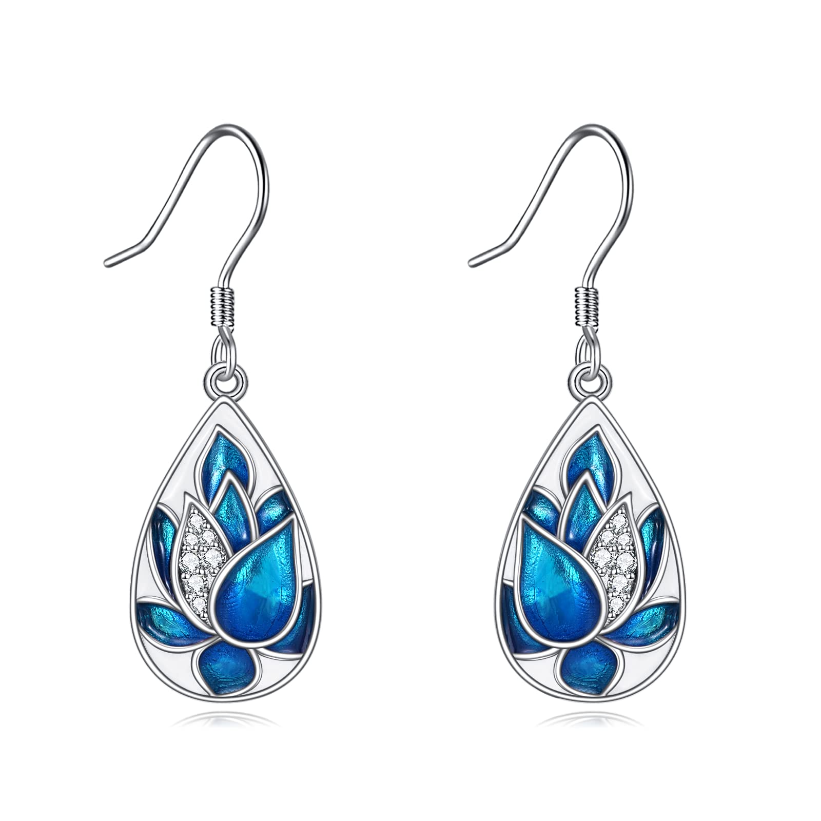 VONALA 925 Sterling Silver Green Leaf Earrings Sunflower Dangle Blue Lotus Earrings for Women Enamel Jewelry Birthday Gifts