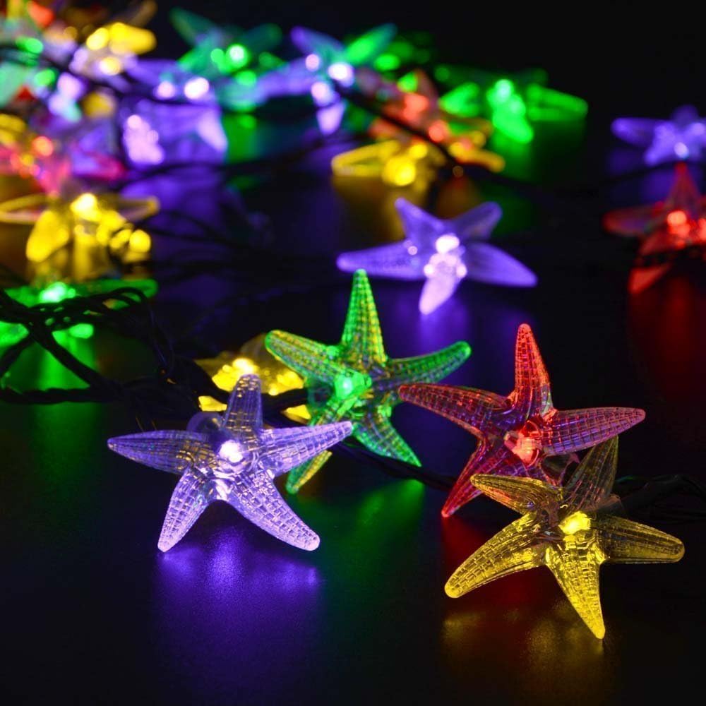 Solar Starfish String Lights, 20ft 30 LED Multicolor Outdoor/Indoor Waterproof Solar Powered Starfish Fairy Lights with 2 Modes for Garden Wedding Party and Holiday Decorations