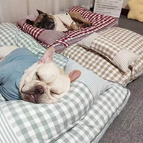Intohou Letto ortopedico per cani con cuscino - lavabile, antiansia, fodera rimovibile - per bulldog francese (taglia M, beige)