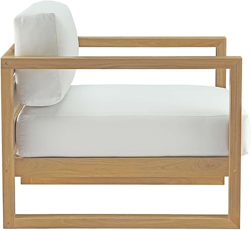 Miniatura 5 de Modway Upland - Juego de sofá modular de 3 piezas de madera de teca para patio al aire libre con cojines en blanco natural