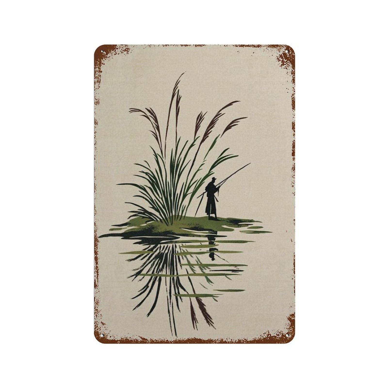 xiaoxiaoshen Minimal Fisherman Calm Lake Landscape Zen Nature Japanese Style Wall Decor Art Metal Tin Poster Modern Home Decor Art Home Bar Shop Decorations Vintage Sign 30x20cm