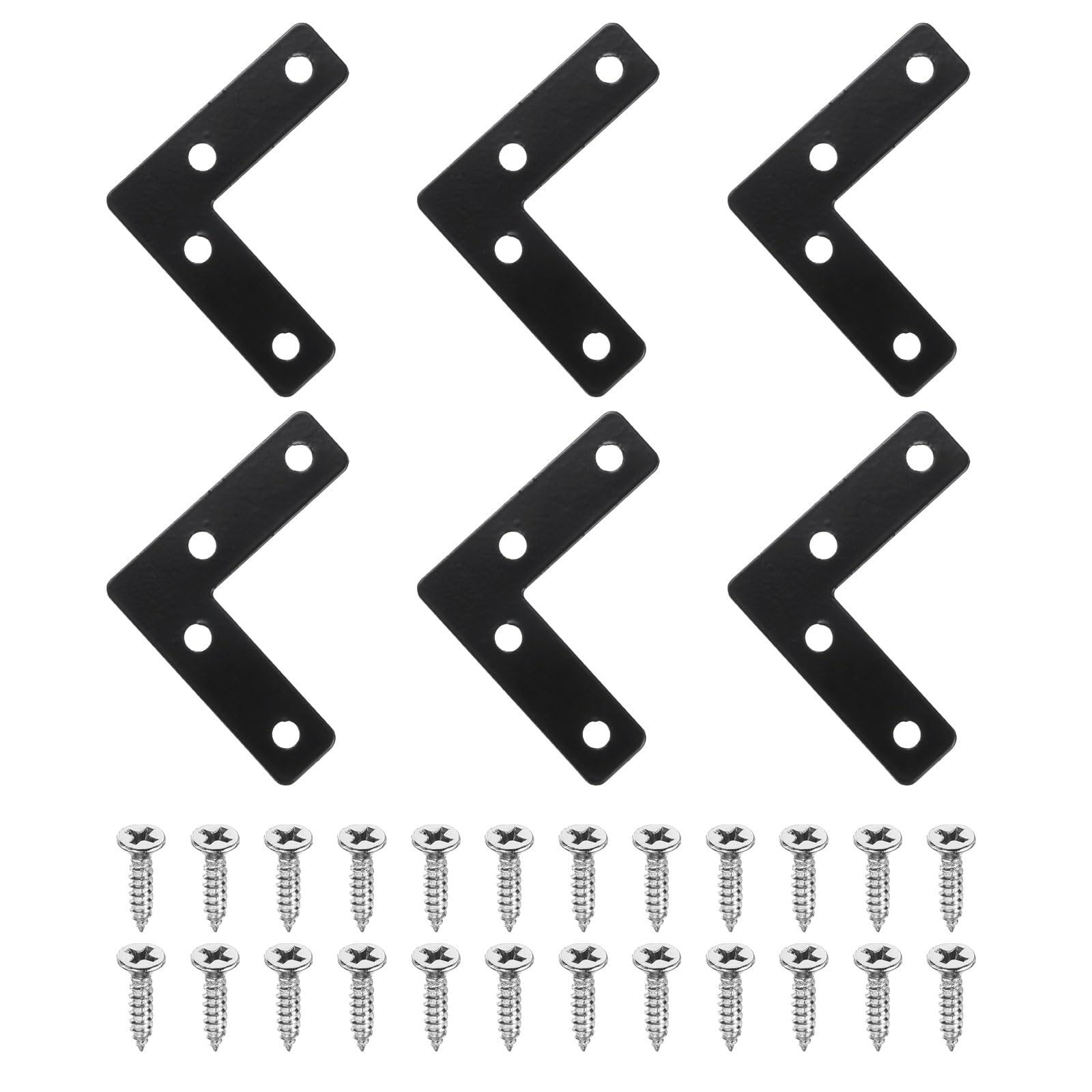 sourcing map 6Pcs l Shape Flat Bracket, 50mm x 50mm Metal Flat Corner Bracket Right Angle Corner Brace Mending Plate with Screws for Wood Frame Furniture Fixing Joining, Black