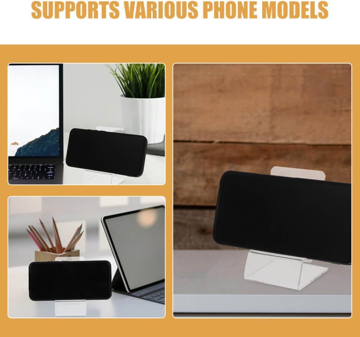 8pcs Acrylic Cell Phone Stand for Desk and Nightstand Strong Stability Phone and Tablet Holder Portable Cell Table Stand for Office Essentials and Travel