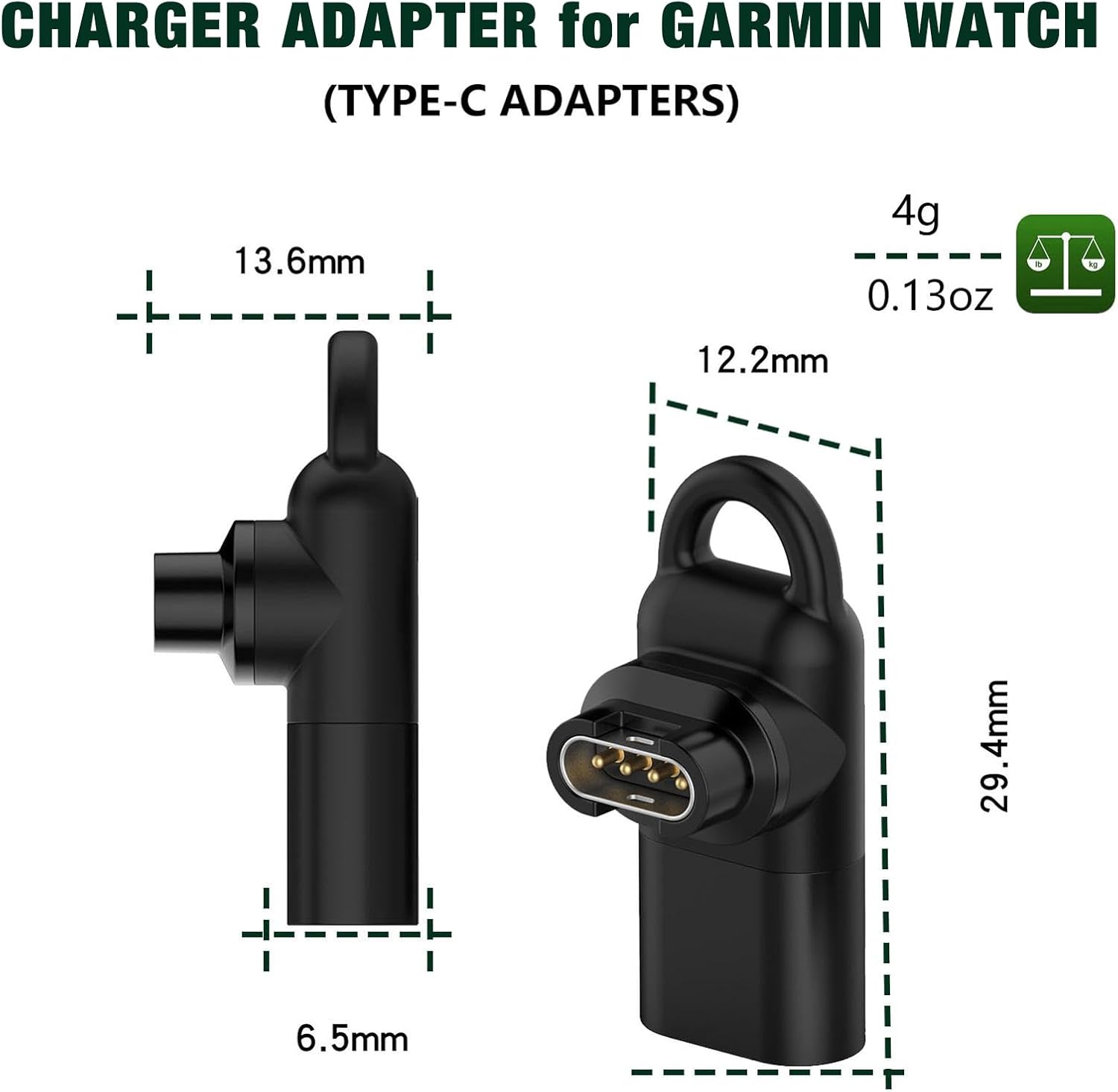 2-Pack USB-C Female to for Garmin Watch Charger Connector Male Adapter, Type C to Charging Adapter for Instinct 2 3 E/Fenix 8/6/7X/7/6X/Venu 2 Plus/epix/Forerunner 965 255