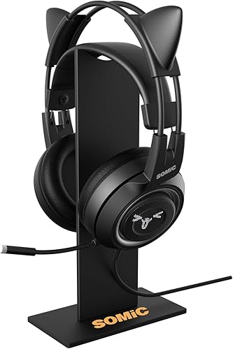 SOMIC Soporte negro para auriculares para juegos con base sólida y colgador flexible para auriculares con soporte para todos los tamaños de