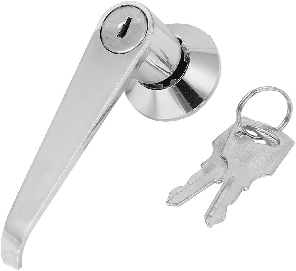 Uxcell Sourcingmap® Cabinet Door 3.5 Inch Length Shaft Keyed L Shaped Handle Metal Lock Silver Tone 2pcs