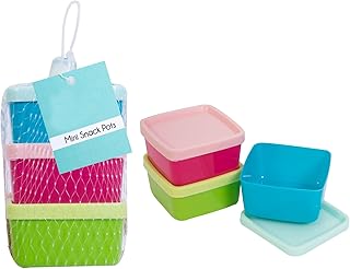 Navoys 6 Mini Snack Pots - Small Kids Lunchbox, Snack Pots, Toddlers Lunch, Snack Containers, Set of Three Snack Boxes in Green, Pink and Blue, Microwave Safe Base 6 x 6 x 3.5cm