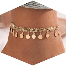 Fesciory Women Heart Anklet Adjustable Beach Layered Ankle Bracelets for Women Gold Alloy Foot Chain Jewelry
