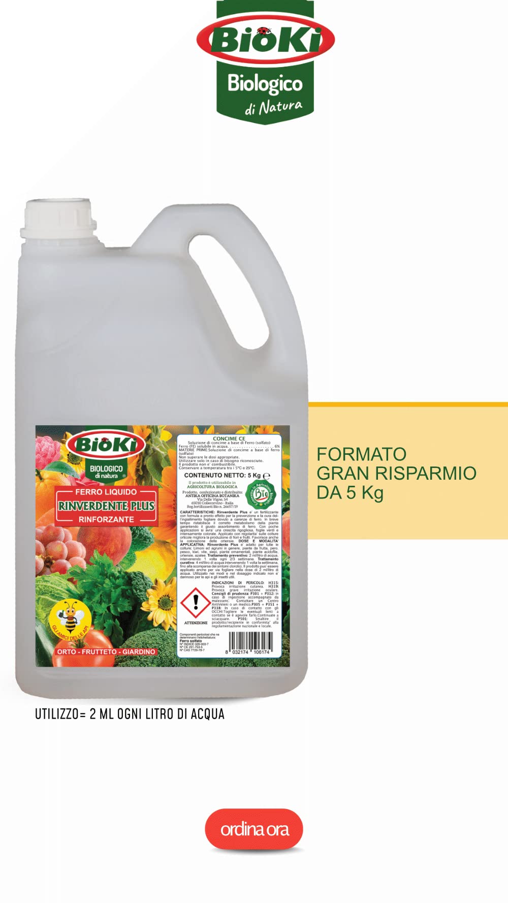 Rinverdente a base di ferro liquido a tripla azione, Nutre, Ravviva e Protegge da squilibri nutrizionali, stress di calore, carenza di ferro e ingiallimenti. Tanica da 5 kg (Tanica da 5 kg)