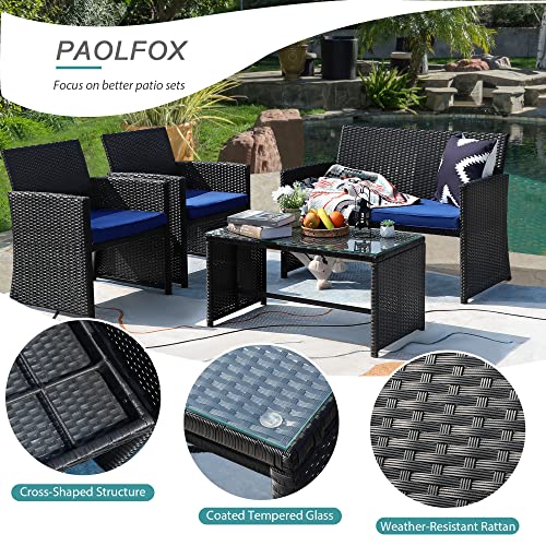 Paolfox 4 Piece Patio Set,Porch Furniture Set,Balcony Furniture,Wicker Patio Furniture Sets,Patio Conversation Sets,Outdoor Patio Set,Black #TOP1